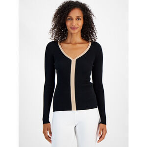 T Tahari Women V-Neck Ribbed Sweater Black Size M